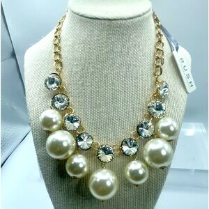 Rush Denis&Charles Large Pearl Clear Round Stones 18 Goldtone Statement Necklace